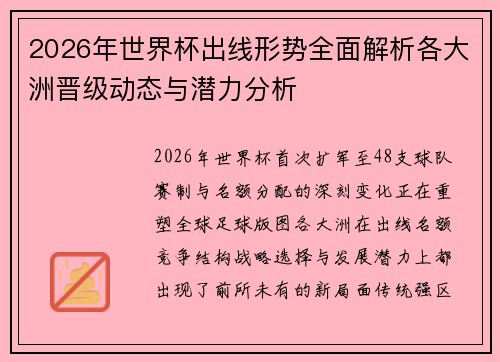 2026年世界杯出线形势全面解析各大洲晋级动态与潜力分析